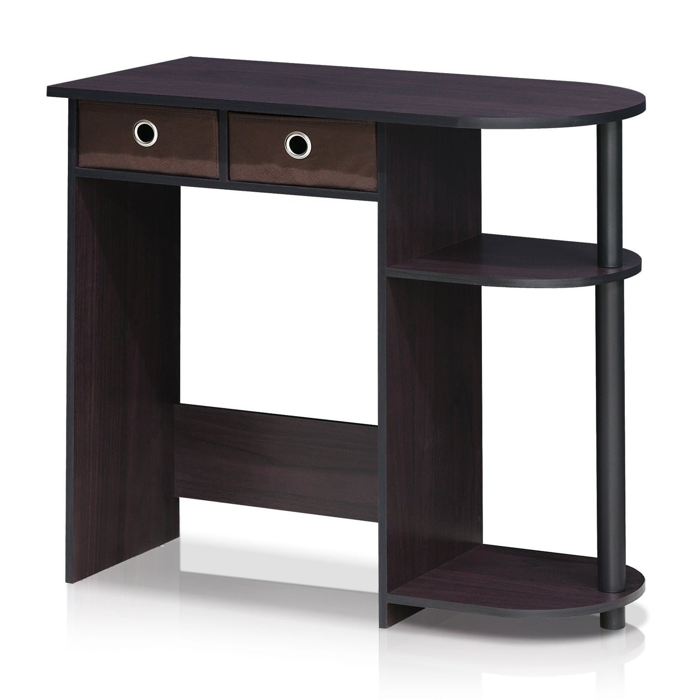 Furinno GO GREEN Desk, 31.5" Wide Gaming Desk with 2 Side Shelves and Storage Bins, Computer Desk, Office Desk for Home Office, Study Room, Dorm, Bedroom, Dark Walnut