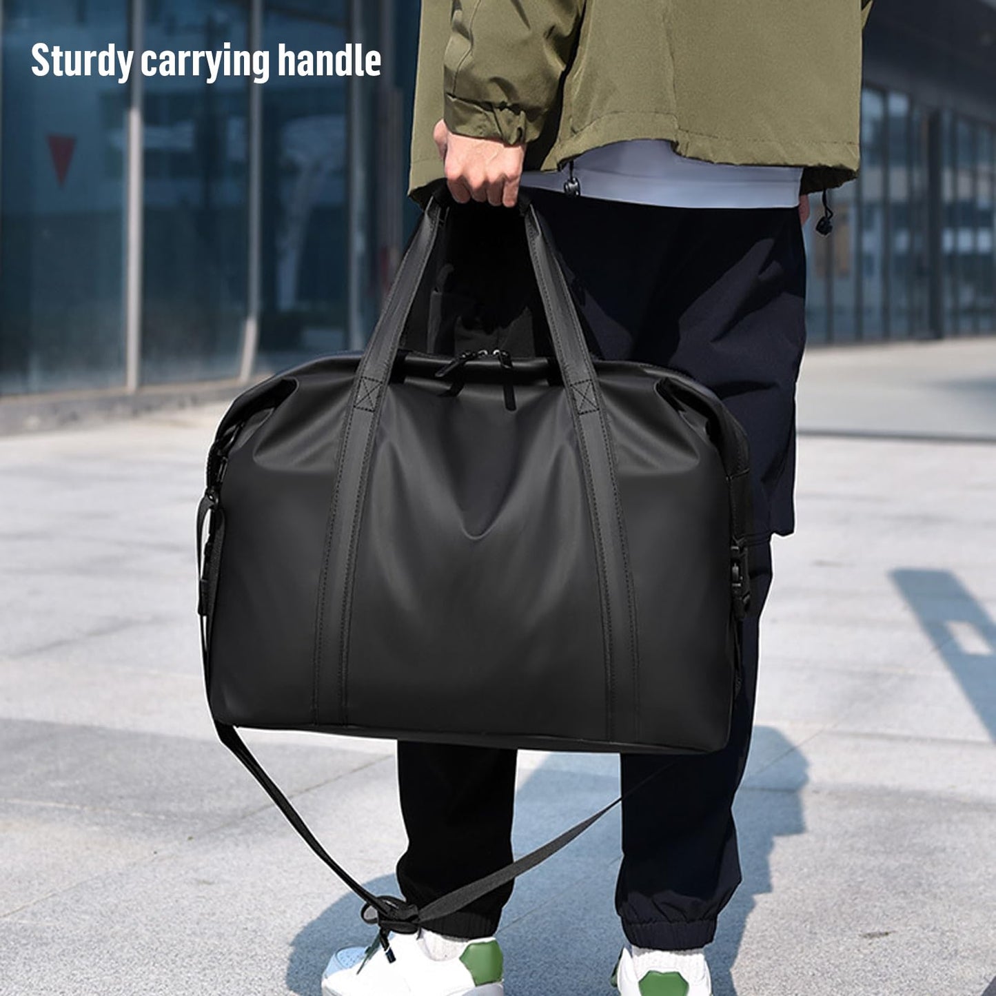 SZDPC Travel Duffle Bag for Spirit Airlines Personal Item Bag 18x14x8, PU Leather Carry on Tote Bag with Shoulder Strap, Weekender Bag for Men and Women