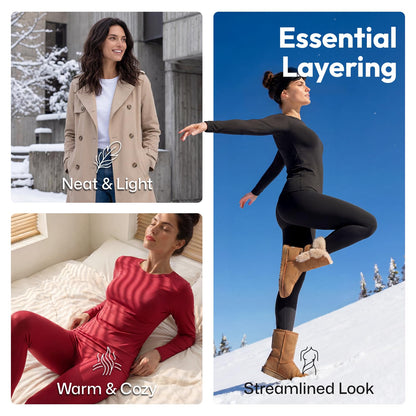 WEERTI Thermal Underwear for Women Long Johns with Fleece Lined Base Layer Women Cold Weather Top Bottom-White L