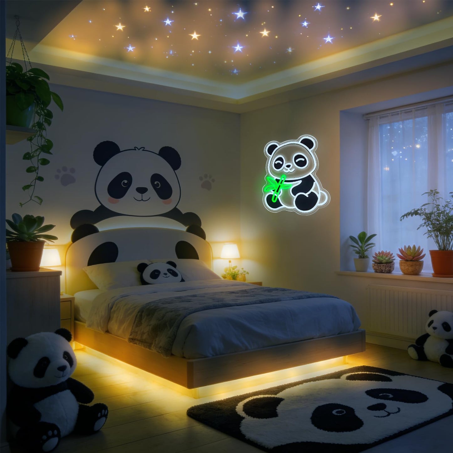 Cute Panda Neon Signs for Bedroom Wall Decor, 15" x 12" USB Powered LED Panda Neon Light with Dimmer Switch for Game Room Man Cave, Animal Gifts for Girls Boys Birthday Christmas Party