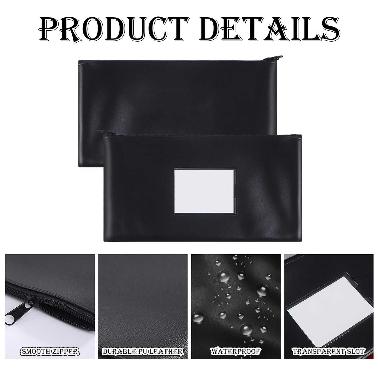 20 Pack Money Bank Bag With Zipper, 11 x 6 Inch Leatherette Security Bank Deposit Bags Black Money Pouch Cash Bag Wallet Bags with Clear Window for Cash, Coins, Bills, Tools, Receipt Organizer