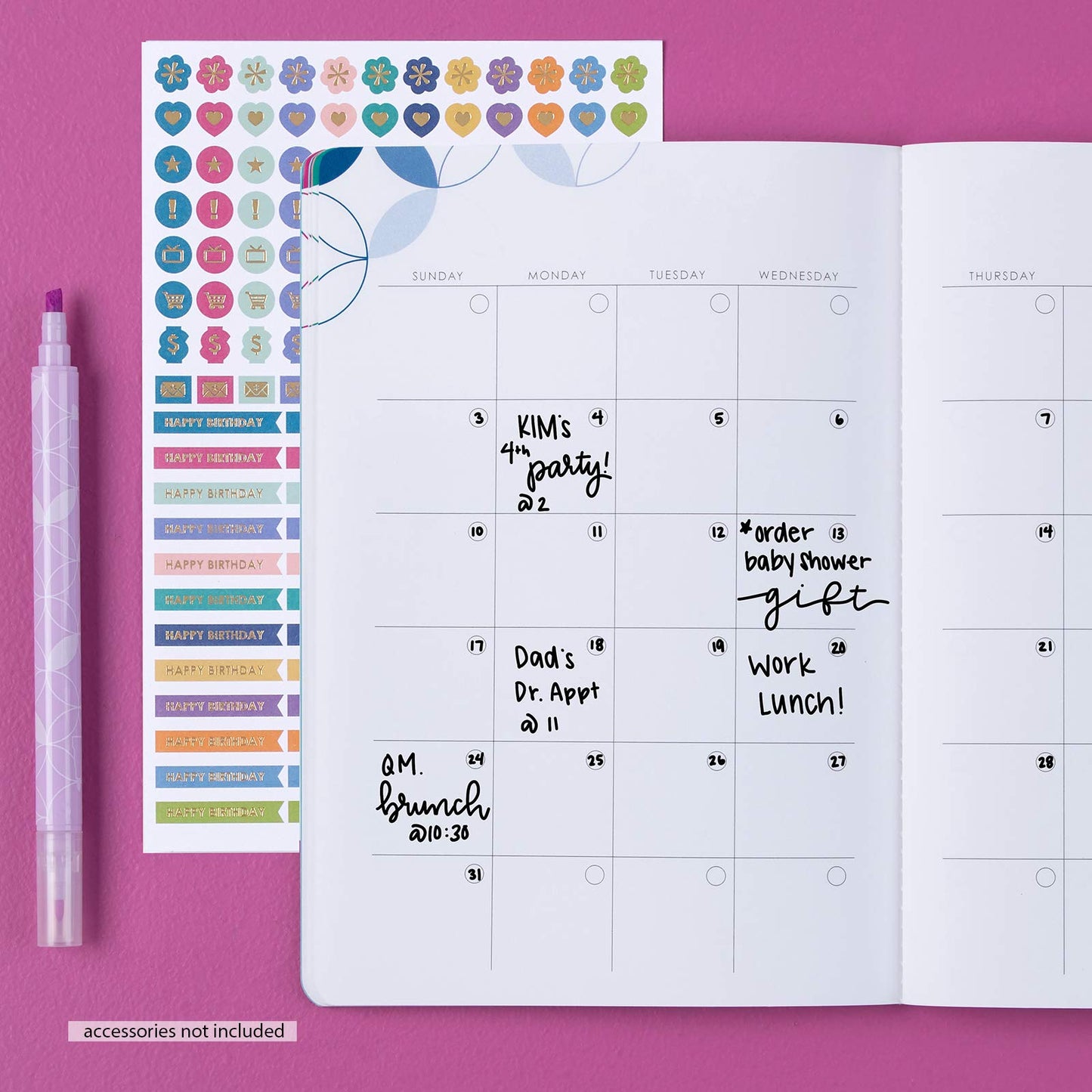 Erin Condren Undated 12 Months Customizable Agenda Petite Planner - Perfect for Tracking Monthly To-Dos or Monthly Project Goals. 140 Stickers Included