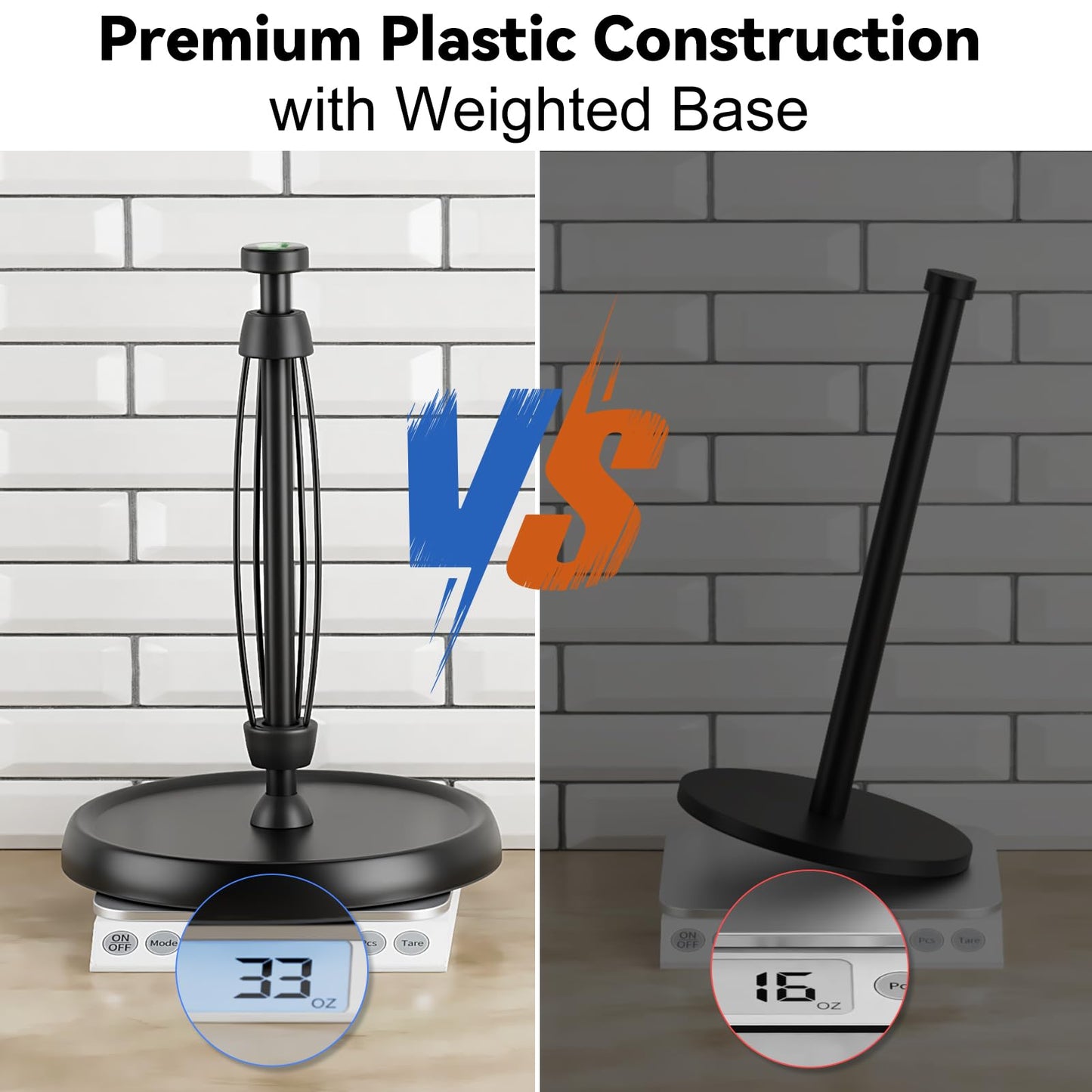 Countertop Paper Towel Holder - One-Handed Tear with Ratchet Mechanism, Weighted Base Degradable Plastic Paper Towel Stand, Black Farmhouse Kitchen Bathroom Decor Accessories