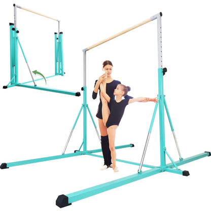 Gymnastics Bar, 5'10” Base length 45" to 71" Adjustable Horizontal Bar for Serious Training, 500 LBS Capacity, Professional Home Gym Equipment with Competition-Grade Beech-covered Fiberglass Bar