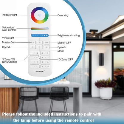 Exterior Double Up Down Outdoor Wall Lights, Mi.Light Remote Control RGB Color Changing 1200lm Warm White 3000k RGB+CCT Cylinder Outdoor Wall Light, Smart LED Exterior Lighting (2 Pack)
