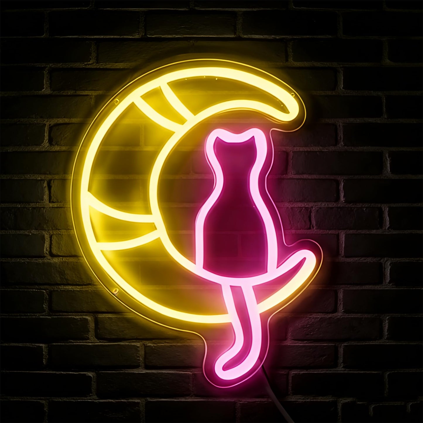 HFHungkeong Cute Kwaii Cat Neon Signs Acrylic LED Anime Moon Cats Neon Sign with Dimmable Switch and 1Pc Hanging Chain for Bedroom Living Room Children Girls Gift Bar Home Party Birthday