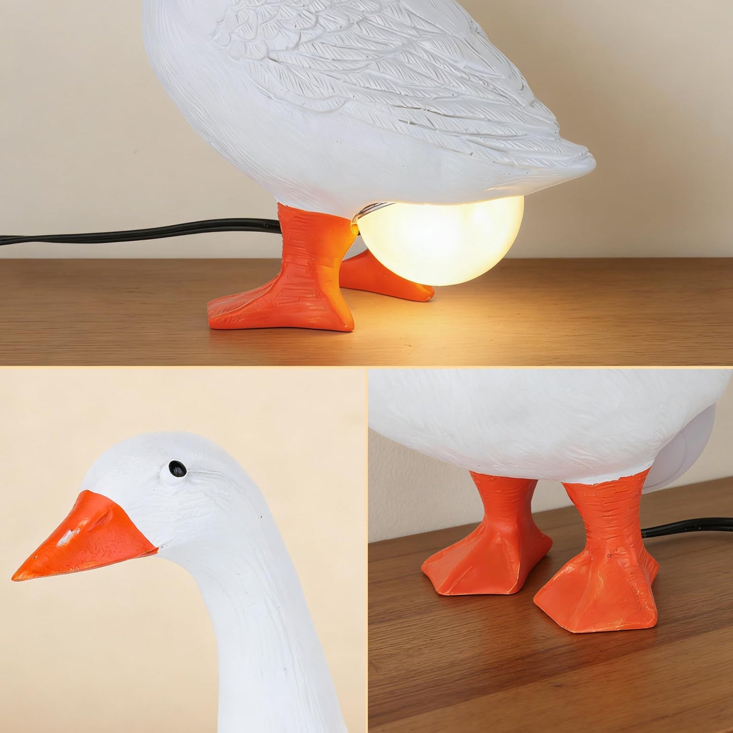 OVIDOLY 7 inches Desk Goose Egg Lamp Funny Goose Egg Resin Night Light Lifelike Table Lamp with USB Christmas Birthday Gifts (Desk Goose)