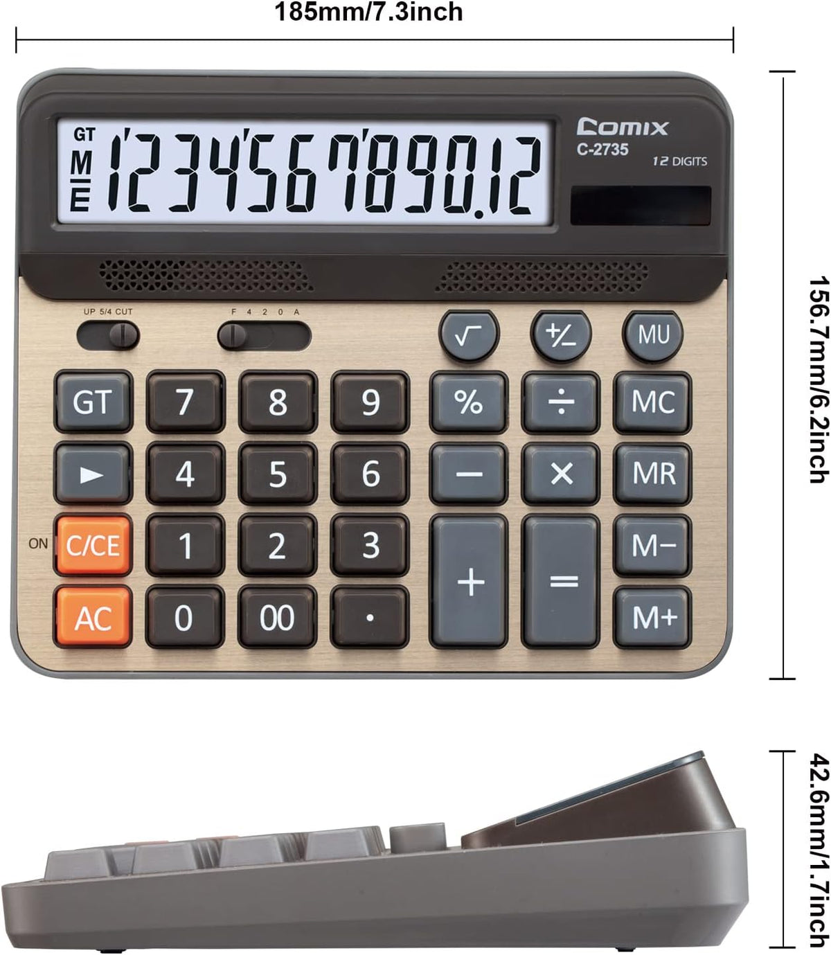 Comix Desktop Calculator, Large Computer Keys, 12 Digits Display, Champaign Gold Color Panel, C-2735