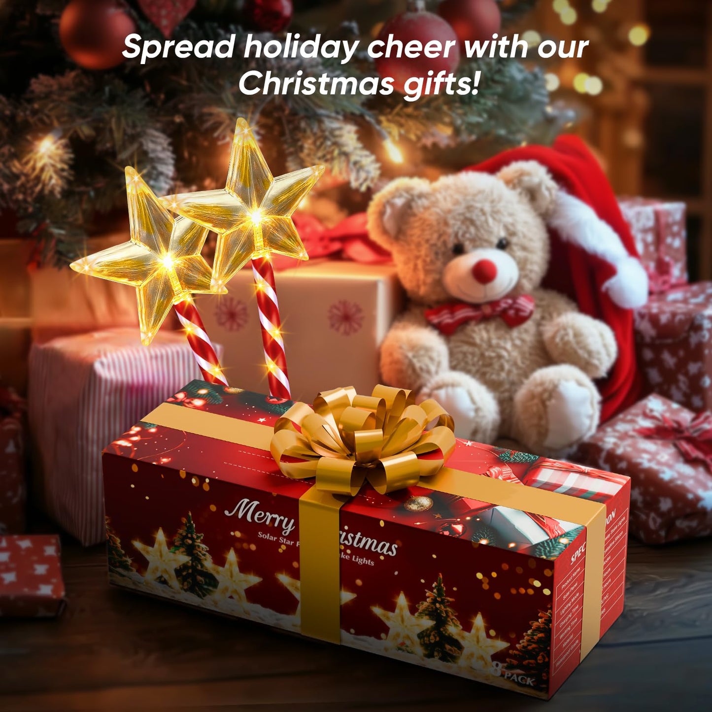 Solar Christmas Lights Outdoor Waterproof: 8 Pack Star Solar Christmas Decorations Outdoor with 8 Modes, Solar Candy Cane Pathway Lights Outside for Yard Walkway Driveway Xmas Decor - Warm White