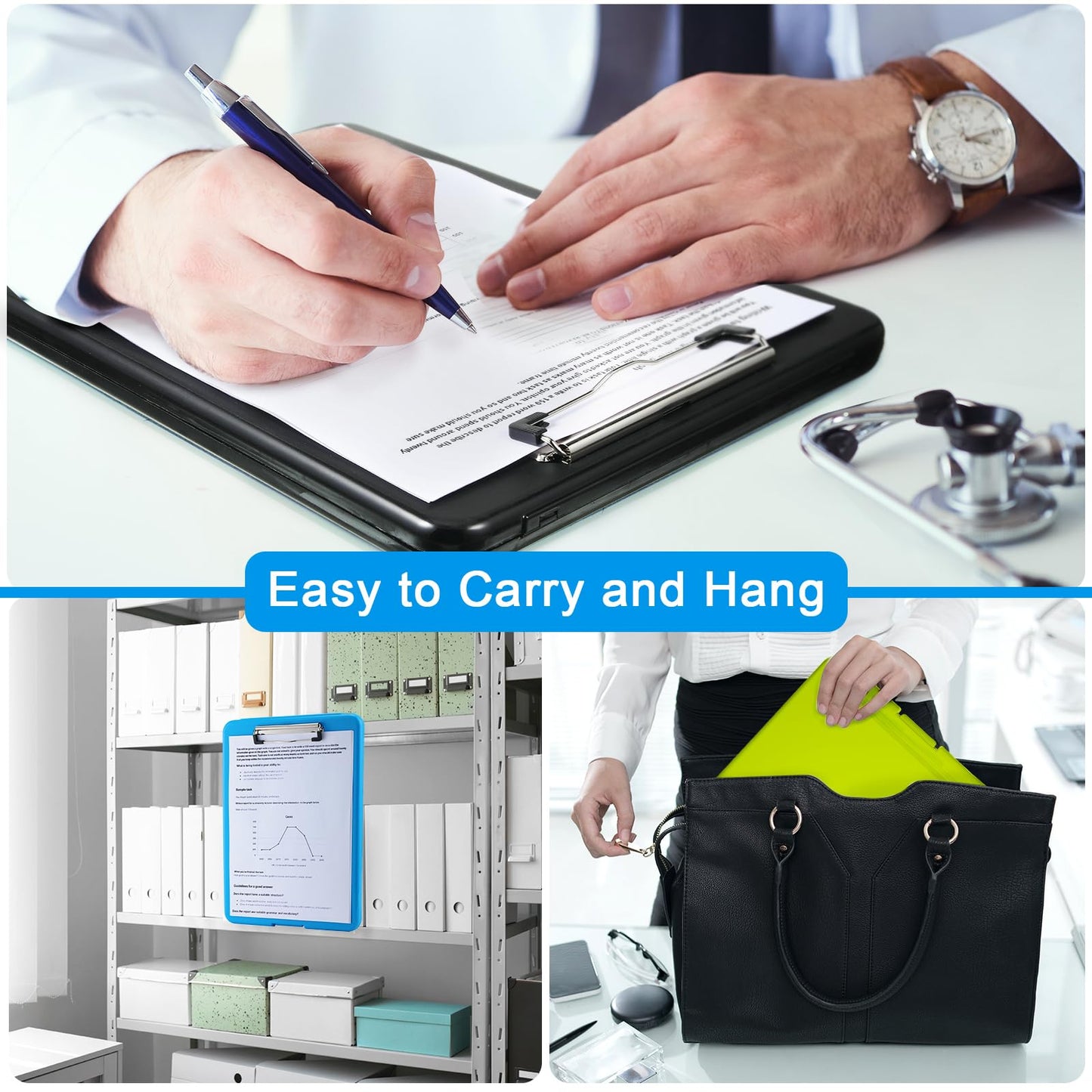 6 Pieces Clipboard with Storage, 9.5 x 13.5 Heavy Duty Plastic Storage Clipboard, Nursing Foldable Clip Board with Compartment and Metal Clip for Nurse Teacher Student Classroom Office (Bright Color)