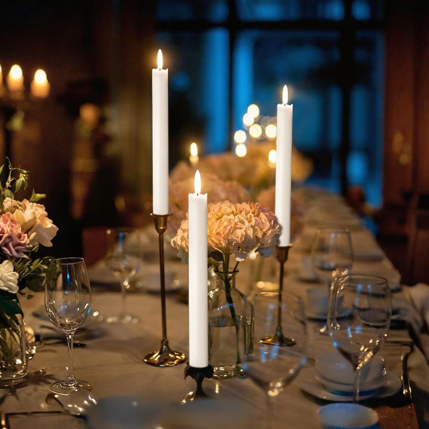 KunSwenn Taper Candles Battery Operated, Flameless Taper Candles with Remote Timer, White Real Wax LED Flameless Candlesticks for Christmas Home Decor(Set of 3, 0.78” x 9.65”)