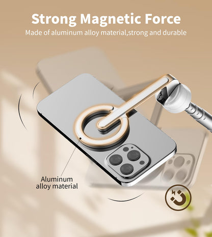 TONEOF 68" Magnetic Selfie Stick Tripod with Aluminum Strong Magnetic Holder for Magsafe, 360° Rotatable Travel Phone Tripod Stand with Metal Ring & Rechargeable Remote for iPhone/Android(Beige Gray)