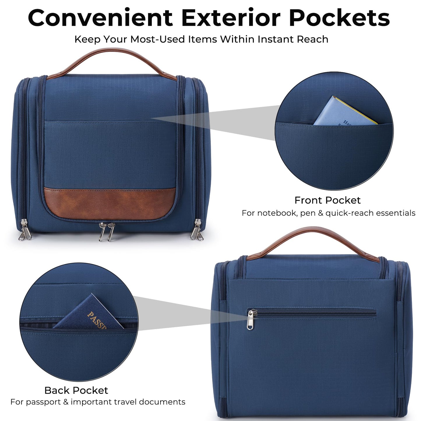 Ralnitote Large Hanging Toiletry Bag for Men, Travel Bathroom Bag with Hook, Hygiene Bag Organizer for Shower, Shaving & Grooming Essentials, Navy