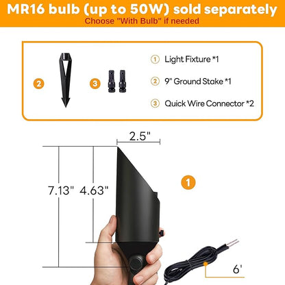 Gardenreet Brass Landscape Spotlights Low Voltage - Outdoor LED Uplight 12V, Wired Spot Lights IP65 Waterproof, Stretchable Shroud Black for Exterior Garden Yard Tree House Without MR16 Bulb