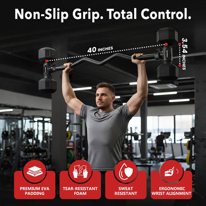 Dumbbell Barbell Converter Bar - Adjustable Dumbbell to Barbell Connector - Heavy Duty Steel Dumbbell Extension Bar with Secure Locking System - Non Slip Grip Handles - Home Gym Strength Training, 200 lb Capacity