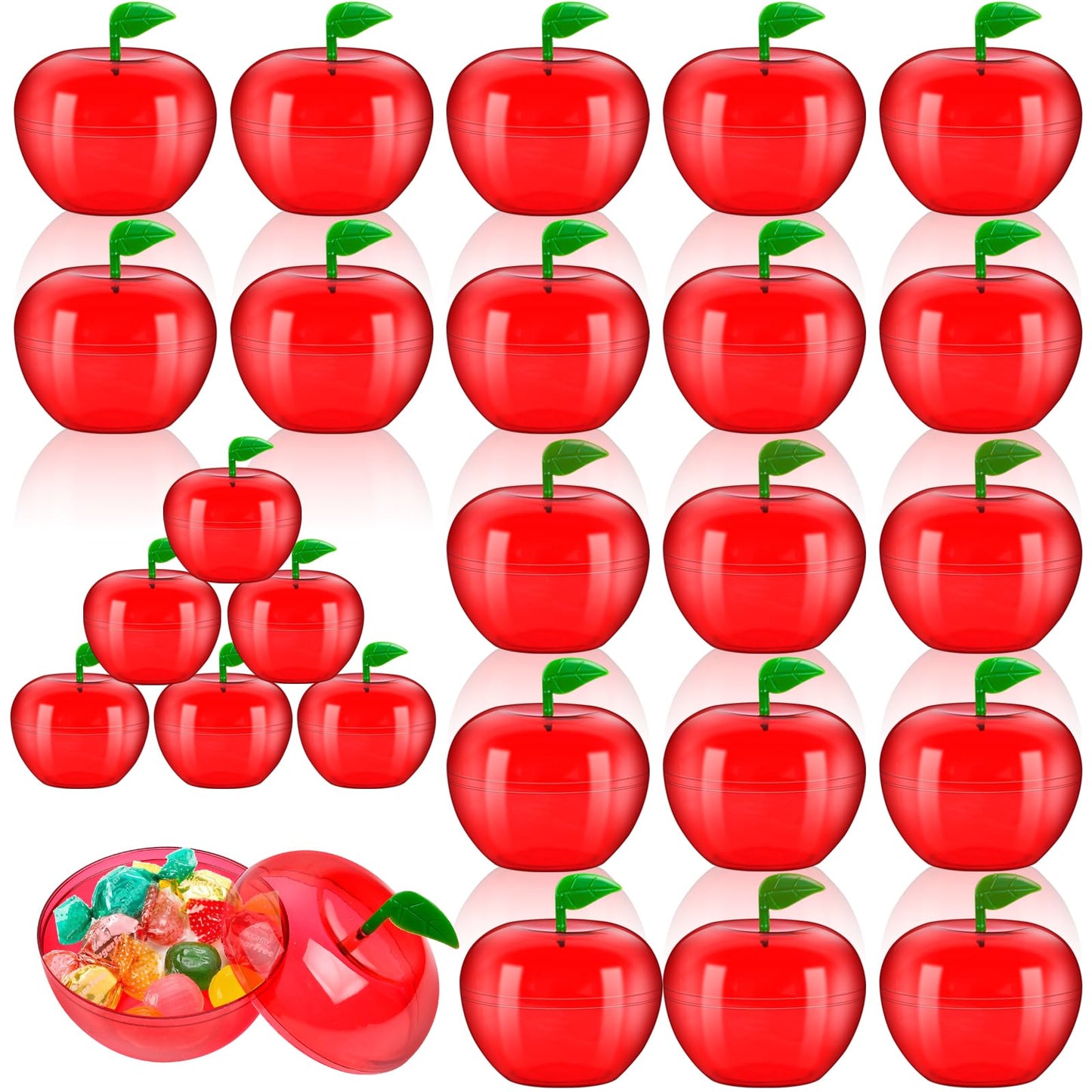 Elesunory 50 Pcs Plastic Apple Container, Mini Red Clear Apples Container, Apples Decorations for Christmas, Party, Halloween, Teacher Gifts, Back to School, Wedding, Valentine, Candy