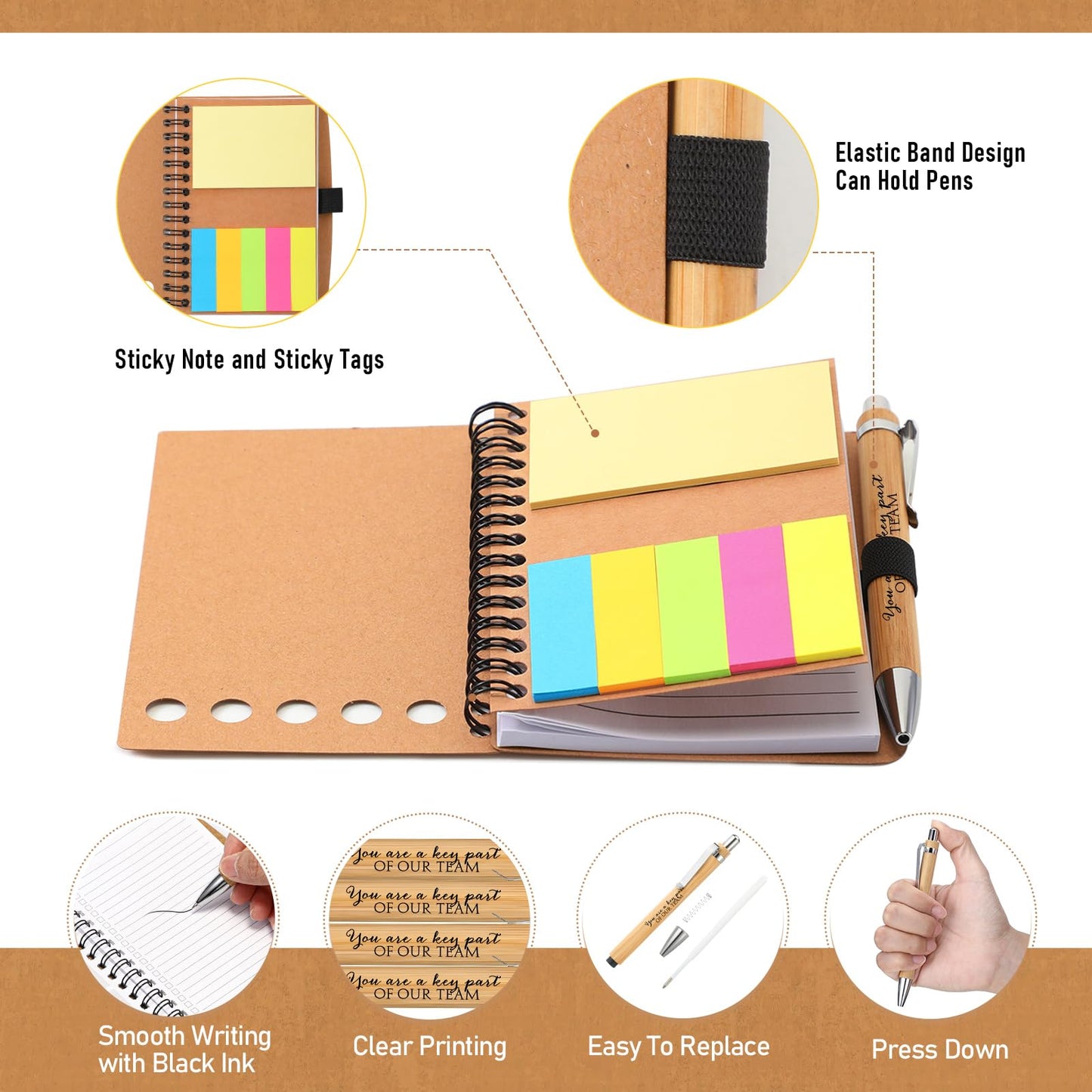 Moinchore 10 Sets Teacher Appreciation Gifts Thank You Gifts Inspirational Spiral Notebooks with Sticky Notepad and Bamboo Pen Nurse Week Gift for Team Nurse Coworker Graduation (Team Together)