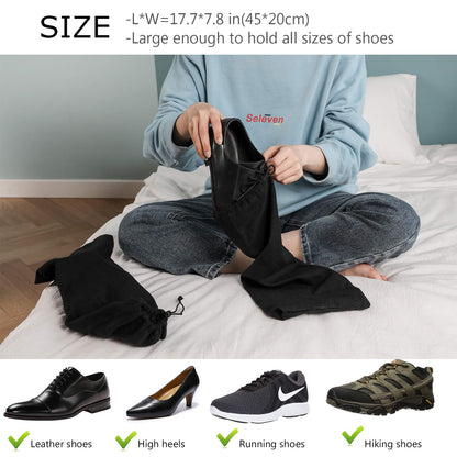 PlasMaller Shoe Storage Bags 100% Cotton with Drawstring For Men and Women for Travel Protecting and Storing Shoes (Black, Set of 4)