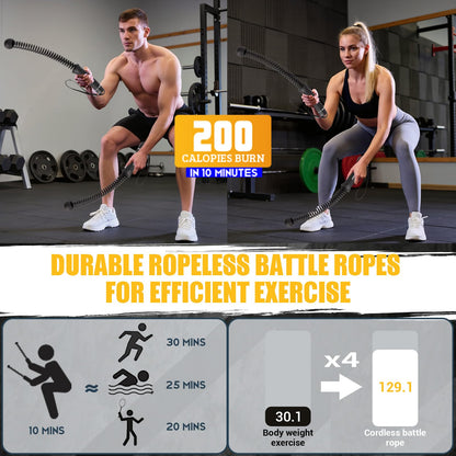 Ropeless Battle Ropes, Upgraded Heavy Duty Portable Cordless Battle Ropes for Home Gym with Poster & Non-Slip Soft Handles for Wrist Protection, Exercise Rope for HIIT and Low-Impact Aerobic Training