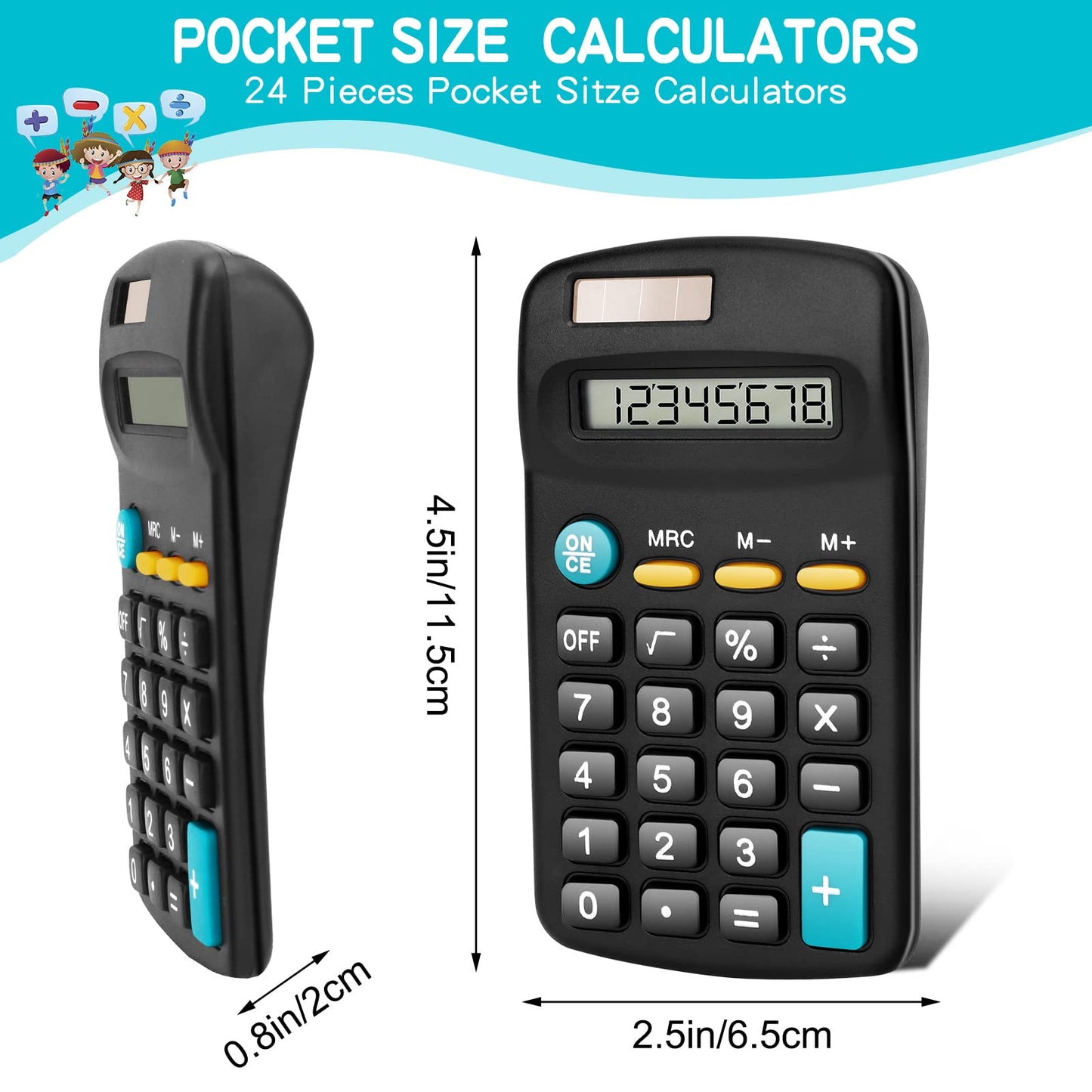 Riccioney 24 Pack Basic Mini Calculators - 8 Digit Display, Solar Battery & AC Power, Handheld for Office, School & Home