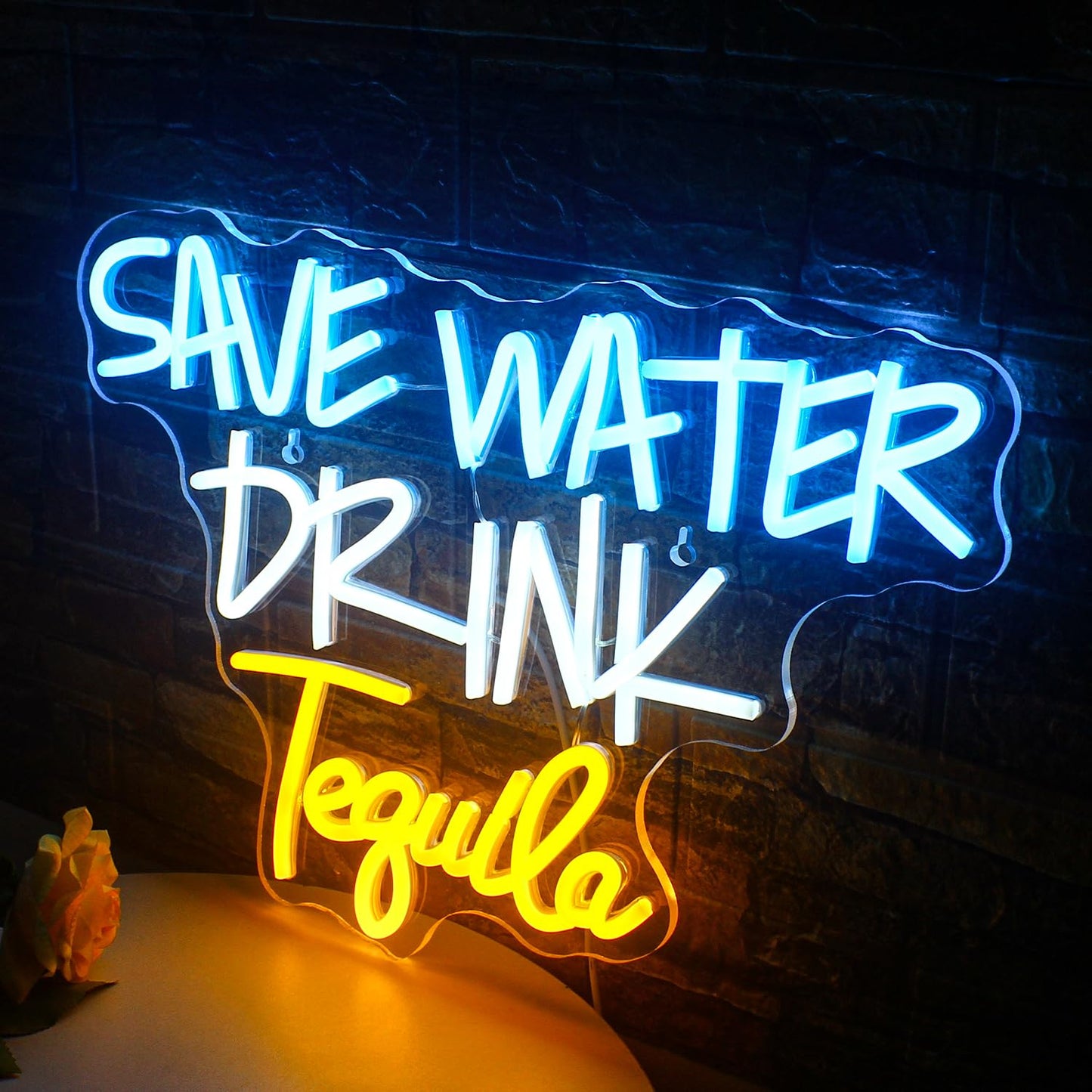 FAXFSIGN Save Water Drink Tequila Neon Sign Led Neon Lights for Wall Decor Usb Light Up Signs for Home Beer Bar Bedroom Restaurant Man Cave Cafe Bistro Club Party Decorations Gift