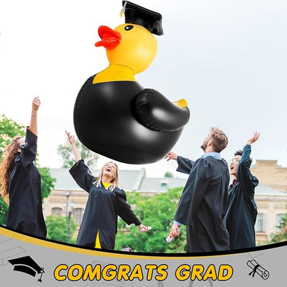 Hungdao 1 Pack 5 ft Graduation Giant Inflatable Decor Duck Large Grad Inflatable Duck with Cap and Gown Pool Float Blow up Congrats Pool Float for 2025 Graduation Party Decoration