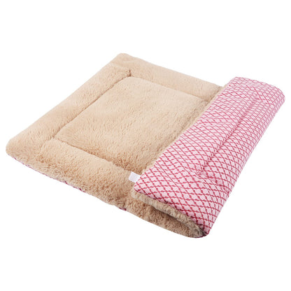 Vejaoo Dog Bed Mat Washable Cat Cushion Soft Premium Plush Dogs Mattress Sofa Dual Purpose Clearance for Small/Medium/Large Dog XZ014 (M(75 * 50CM), Short Plush Pink)