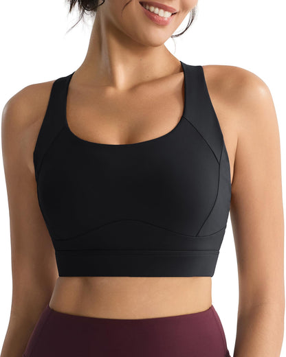 RUNNING GIRL Sports Bras for Women, Moulded Cup High Impact Workout Black Sports Bra Racerback Yoga Bra High Support(WX3068 Black L)