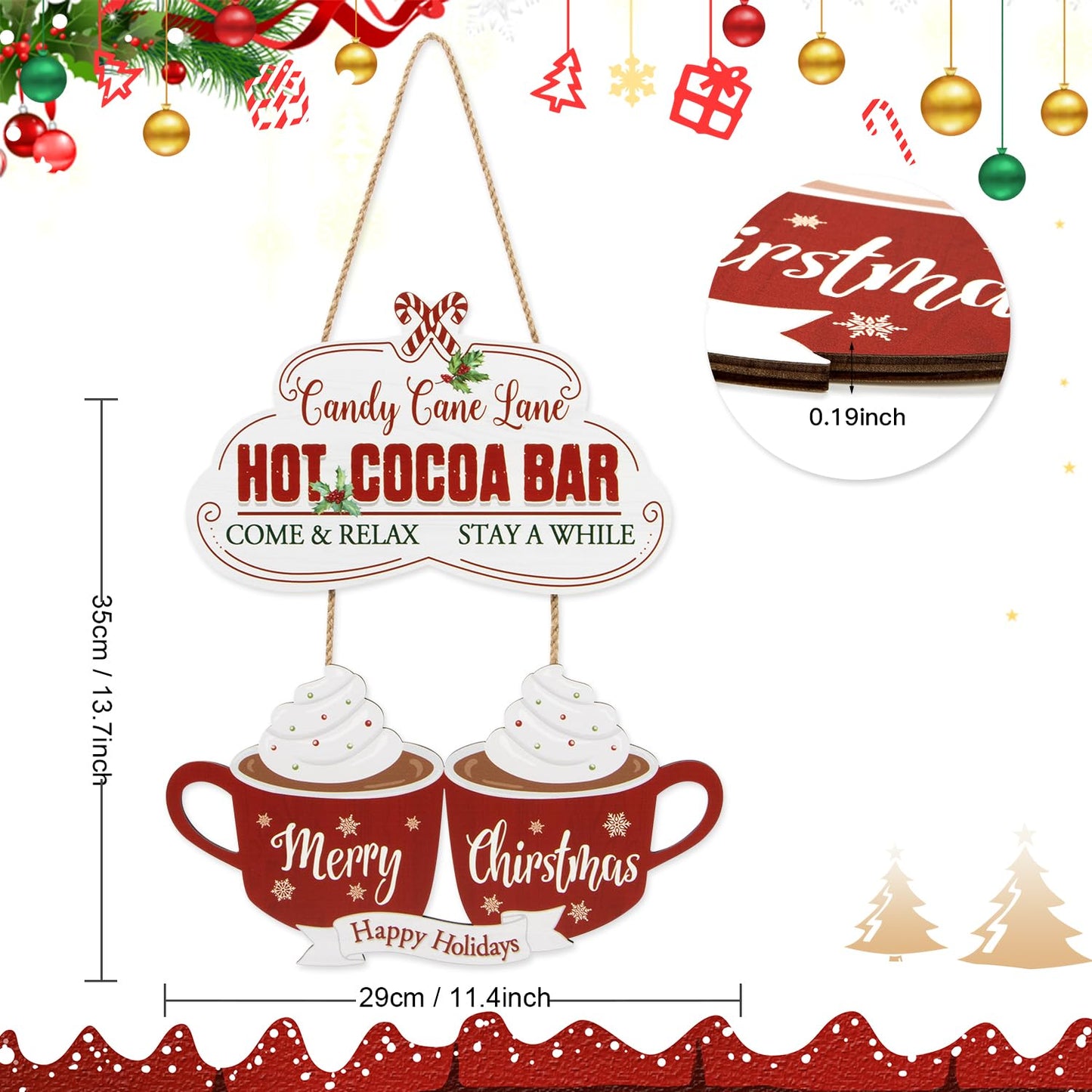 IARTTOP Christmas Hot Cocoa Wooden Hanging Sign for Living Room Decor Candy Come&Relax Plaque Sign Christmas Wreath Welcome Sign Christmas Wall Decor Merry Christmas for Happy Holiday Party Decoration