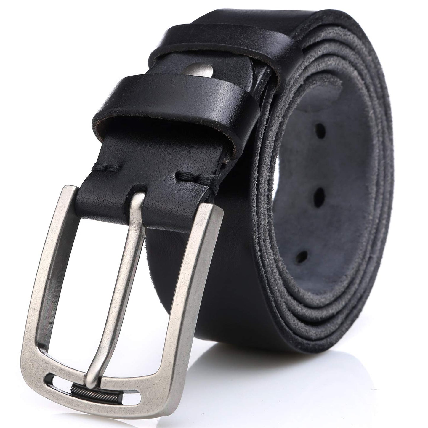 KEECOW Men's 100% Italian Cow Leather Belt Men With Anti-Scratch Buckle,Packed in a Box (Black-1001, 38-42)