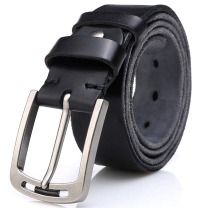 KEECOW Men's 100% Italian Cow Leather Belt Men With Anti-Scratch Buckle,Packed in a Box (Black-1001, 38-42)