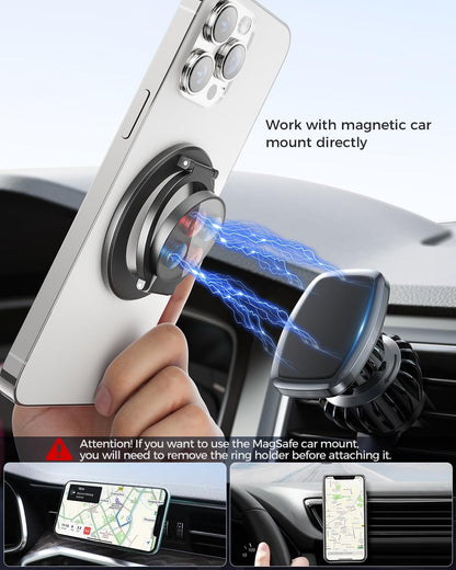 SUPERONE Magnetic Ring Holder for MagSafe Dual-Side Magnetics, Removable Gym Phone Grip with Kickstand for iPhone 17/16/15/14/13/12/ Series MagSafe Case All Phones Compatible with Magnetic Car Mount