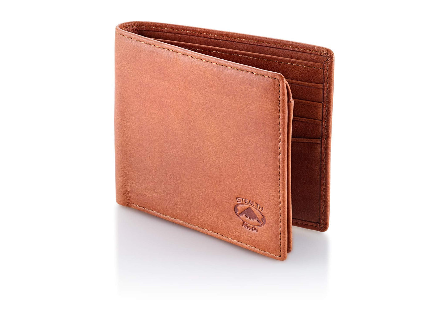 Stealth Mode Leather Bifold Wallet for Men With ID Window and RFID Blocking (Beige)