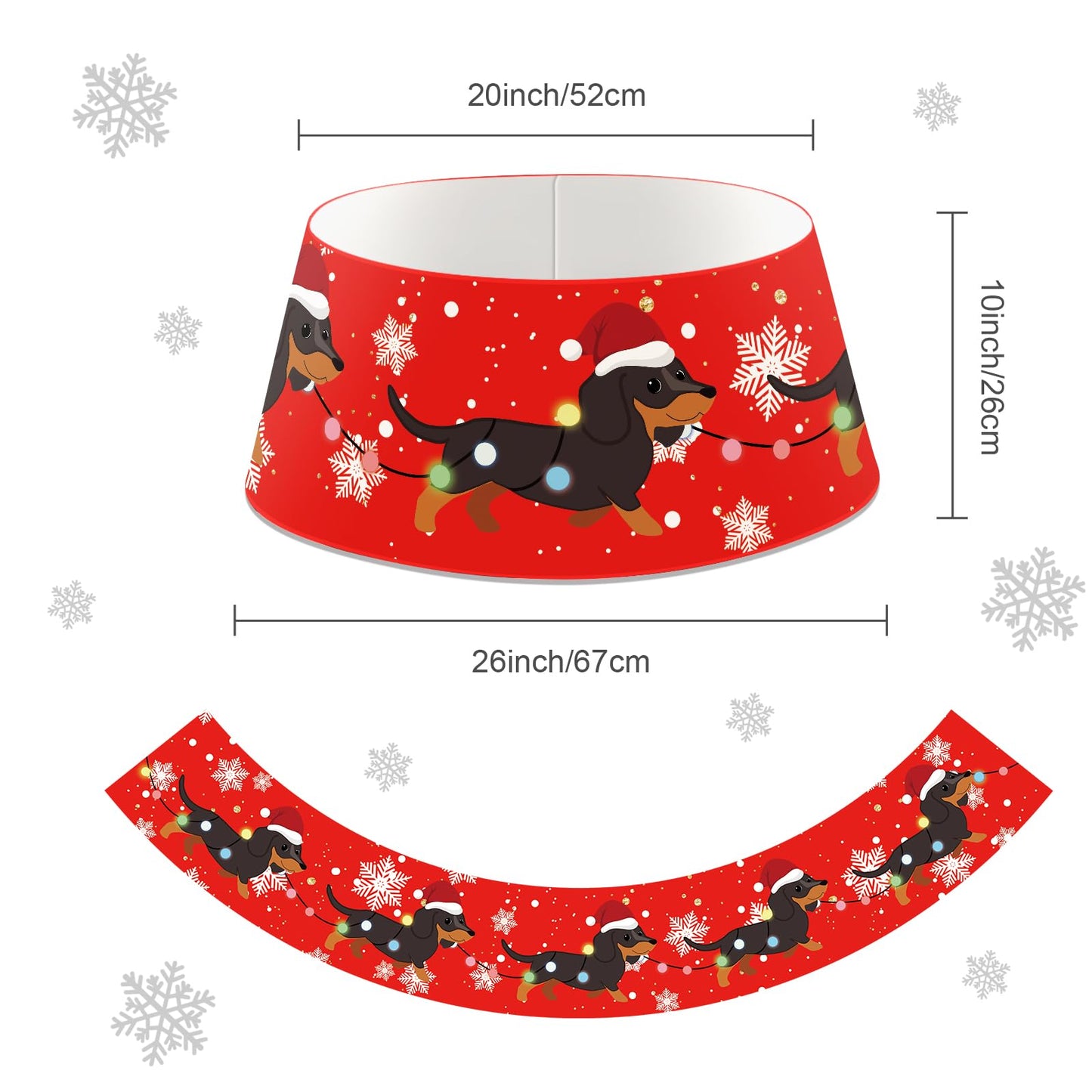 Dog Christmas Tree Collar Dachshund Christmas Decor Red Tree Skirt with LED Light Ring Base Cover for Christmas Trees Decoration Holiday Indoor Outdoor