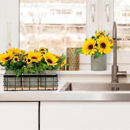 Sunflower Artificial Flowers, Fake Sunflower Table Centerpiece Decor, Artificial Fall Flowers Arrangement Farmhouse Decoration for Home Bathroom Kitchen