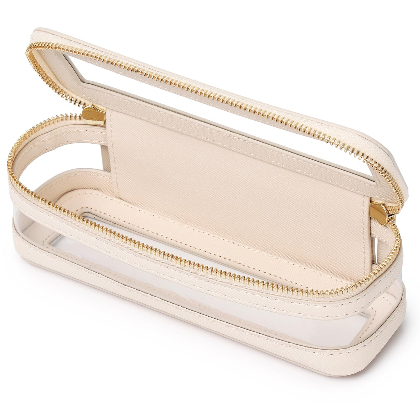 Pinkmik Makeup Brush Case Clear Travel Cosmetic & Toiletry Bag Slim Makeup Bag with Zipper Small Purse Organizer for Women Beige