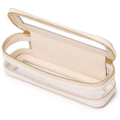 Pinkmik Makeup Brush Case Clear Travel Cosmetic & Toiletry Bag Slim Makeup Bag with Zipper Small Purse Organizer for Women Beige