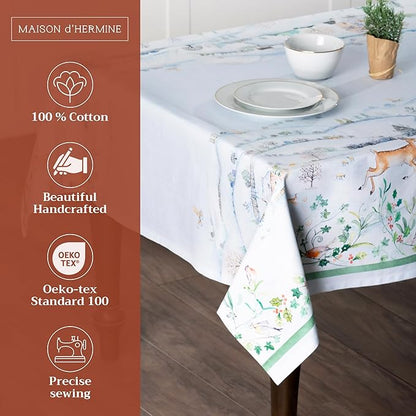 Maison d' Hermine Table Cloth Rectangle Table 100% Cotton 70 x 108 Inches Fall Tablecloth Reusable Everyday Use for Thanksgiving Christmas Decorations Dining Farmhouse Party (Snowy World)