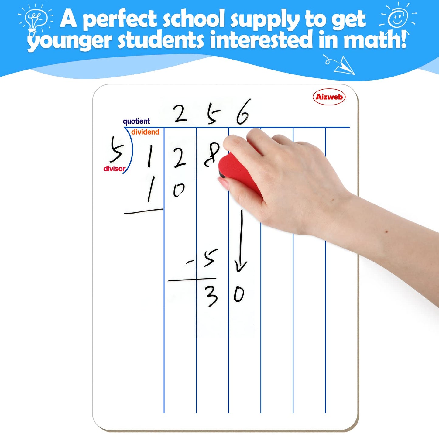 Dry Erase Long Division White Board,9 x 12 Multi-Digit Computation Double-Sided Dry Erase Board,Math Manipulatives Whiteboard for Students,Classroom and Home,Small White Board(Division)
