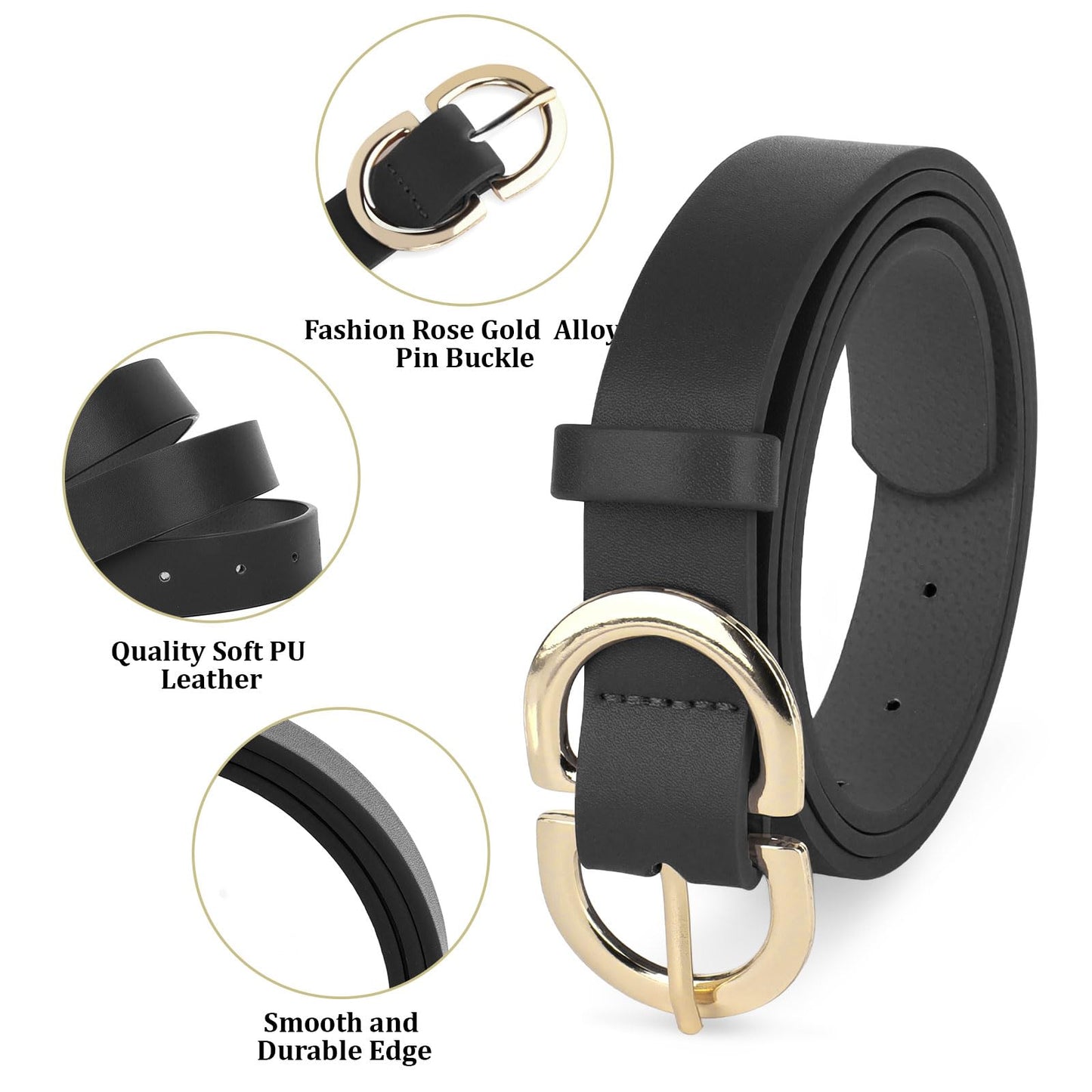 YARIEW 4 Pack Small Leather Belts for Women - Leopard Print Fashion Belt for Jeans, Pants, Dresses - Gold Buckle Waist Belt - Gifts for Ladies