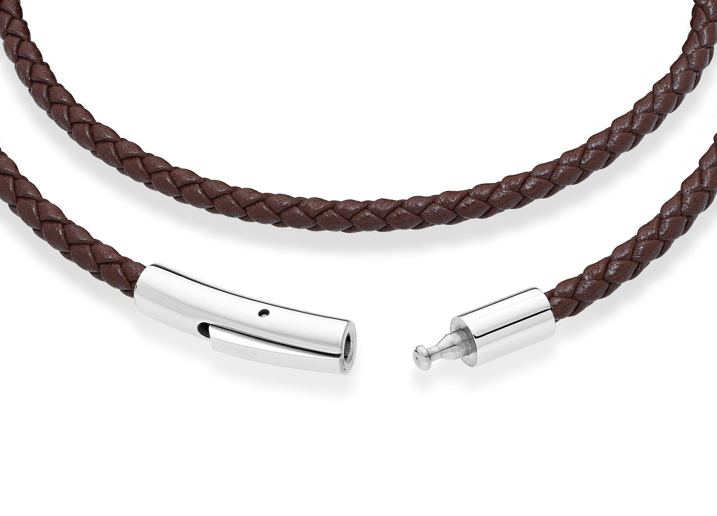 Miabella Genuine Italian Double Wrap Braided Leather Bracelet for Men Women, Stainless Steel Clasp, Made in Italy (Brown, Small - 7" Length)