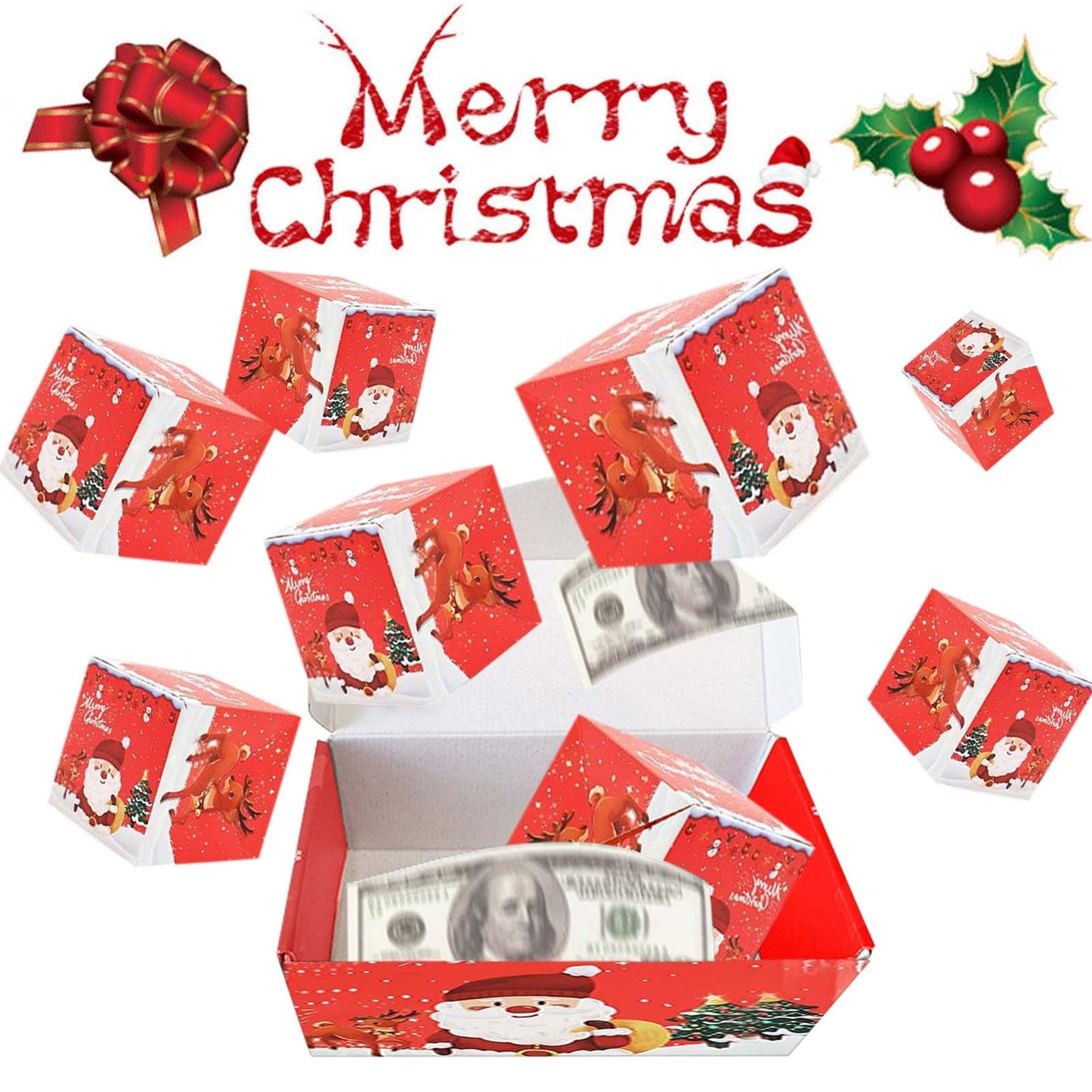 nuk8nehz8 Surprise Box Gift Box Explosion for Money, Merry Christmas Surprise Gift Boxes, Money Gift Box for Cash Gift, Explosion Gift Box for Christmas Birthday Valentine (Red 10 Boxes)
