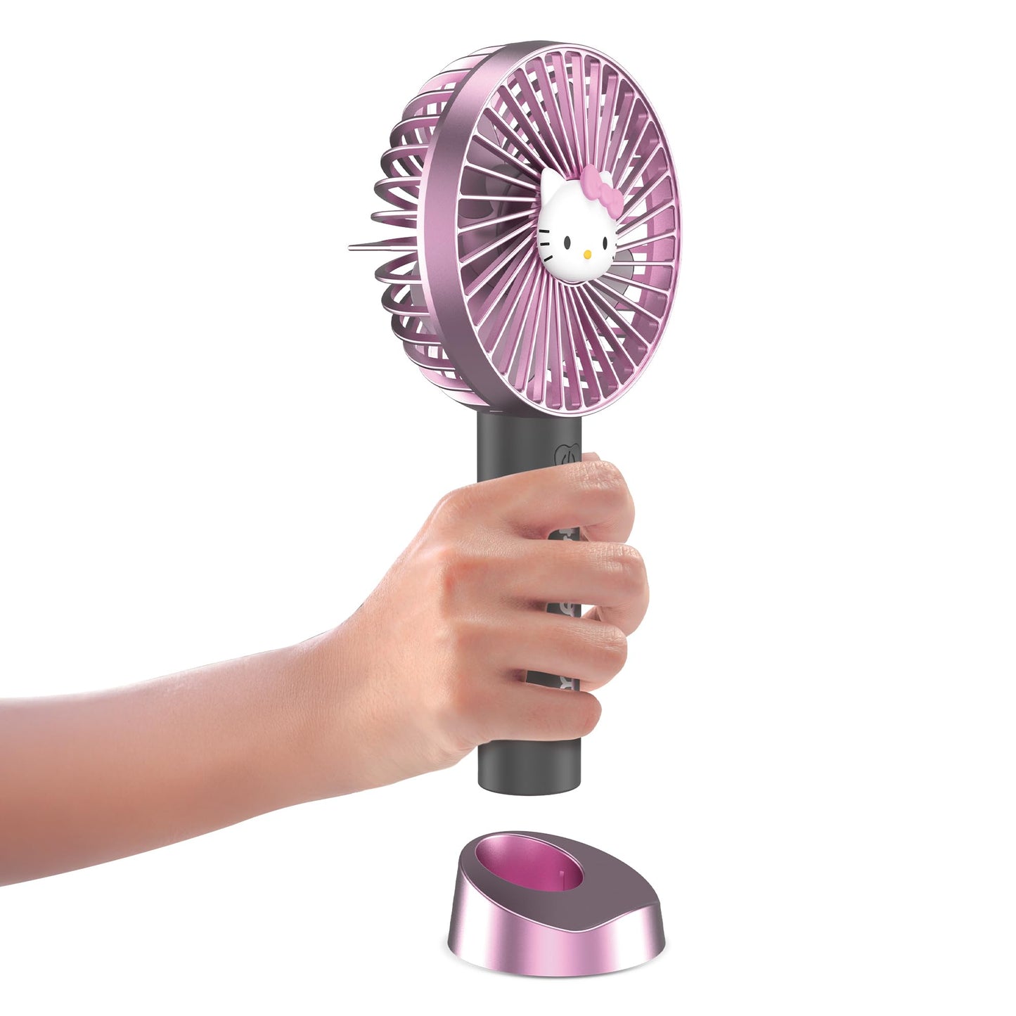 Hello Kitty 2-Pack Handheld Fan with Tabletop Stand - Multi-Speed Settings, Rechargeable Battery, Portable and Compact Design - Ideal for Home, Office, and Outdoor Use - Includes USB Charging Cable