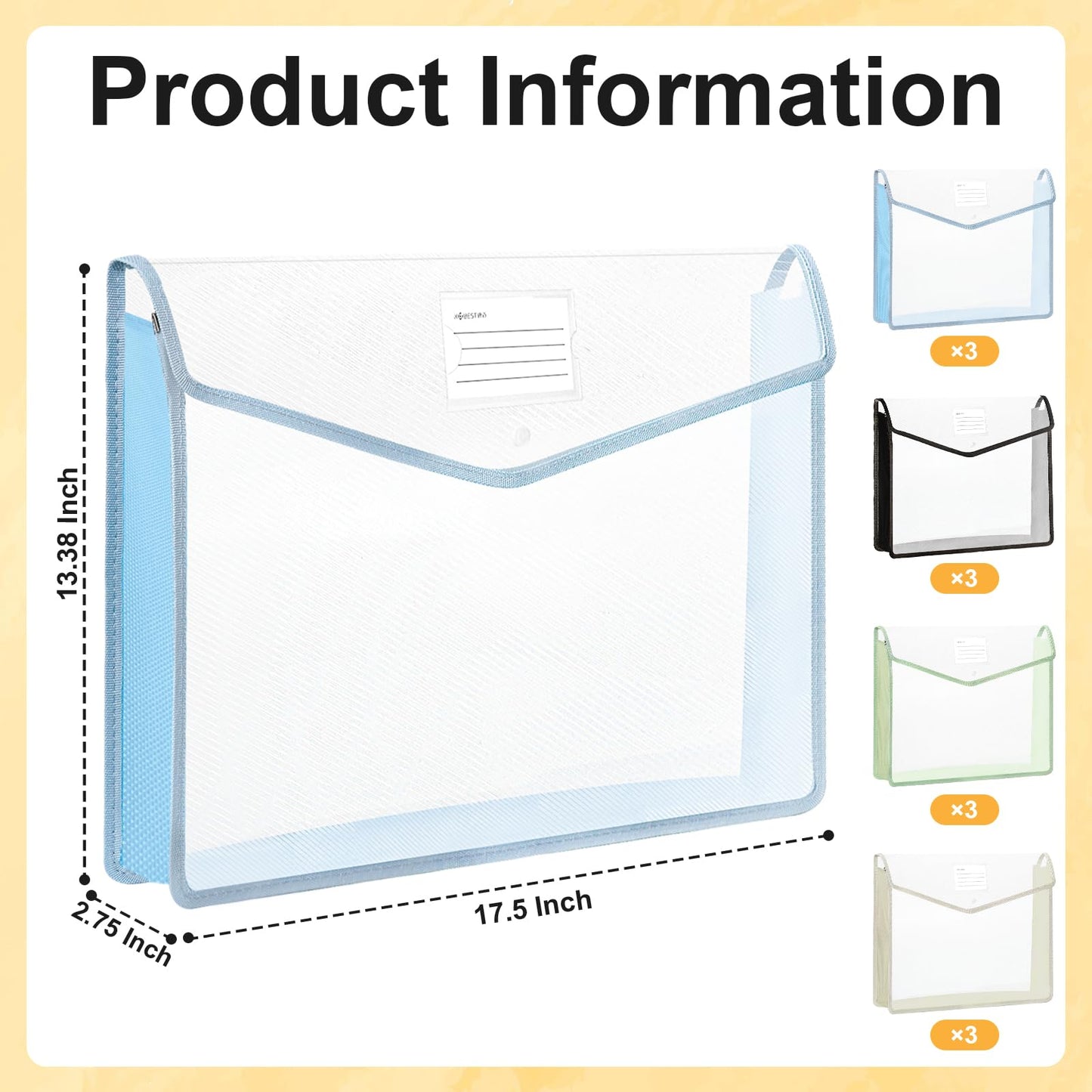 12 PCS A3 Expandable Tabloid Size Document Folder Plastic Expanding Wallet Envelopes with Snap Black Green Pink Beige Expanding File Wallet A3 with Label File Organizer Folders for Office School