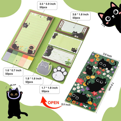 SUMMERGIFTS 6 Pcs Cat Stationery Set Pens Sticky Notes A5 Spiral Notebooks Makeup Bag Pencil Pouch for Girls Women Cute Cat Lovers Christmas Birthday Gifts School & Office Supplies (Cat Floral)
