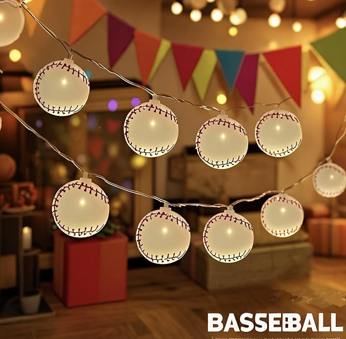 Baseball String Lights 20 LED 14FT Baseball Decor Battery Powered Indoor/Outdoor for Boys Room Ball Sport Theme Party Decorative,Birthday,Football Lovers Gift (Baseball String Lights)