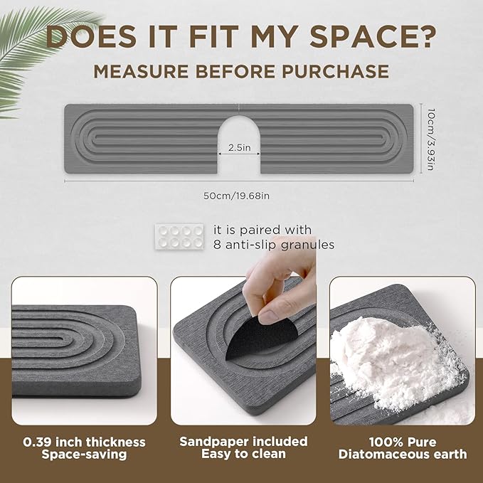 Faucet Mat for Kitchen Sink, Diatomite Stone Drying Sink Protectors, Bathroom