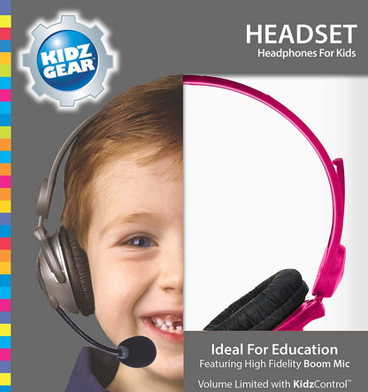 Kidz Gear Deluxe Headset Headphones with Boom Mic - Pink