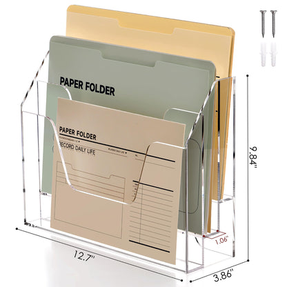 DINGHUO Acrylic Hanging Wall File Folder Organizer for Desk, Clear 3 Tier Document Paper Magazine Holder for Home, Office Organization, School - 1 Pack