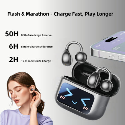 Clip On Earbuds Touch Screen,Wireless Open Ear Headphones with Bluetooth 6.0，50h Battery Life，Lightweight Comfort Sport Earbuds Built-in Mic IPX7 Waterproof Earphones for Running Fitness,black